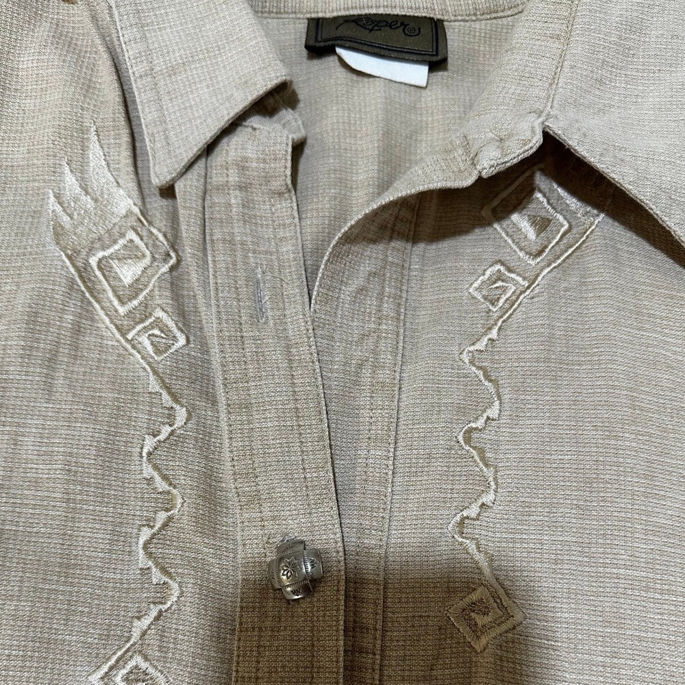 Roper Western‎ Shirt Large Tan Embroidered Concho Button Long Sleeve ] - Picture 2 of 5